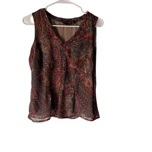 ANA New Approach Y2k M Paisley‎ Print V Neck Blouse Top Forest Whimsigoth Boho